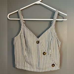 Hollister Green/White Striped Crop Top with Button Detail - size (M)